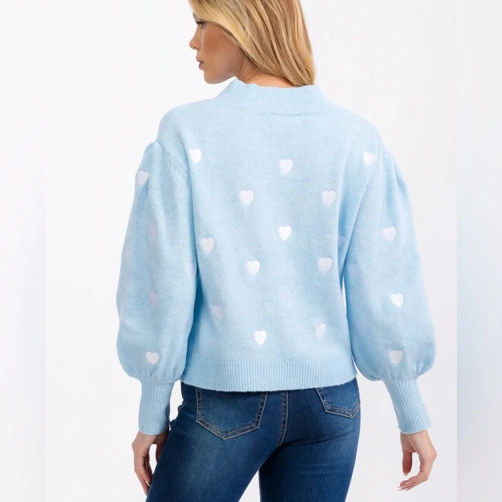 Sugarlips Sky Blue Heart Sweater, Size S - Picture 3 of 6